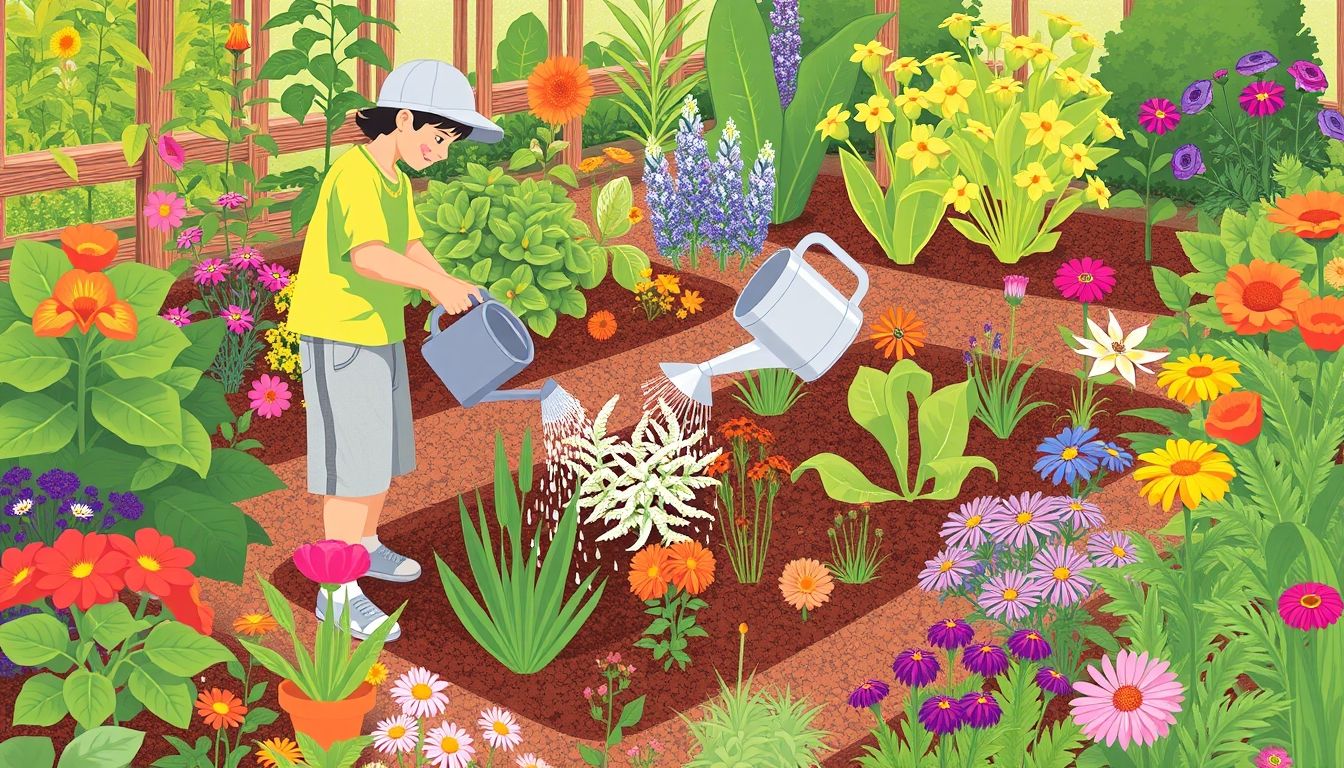 Person watering garden with a watering can