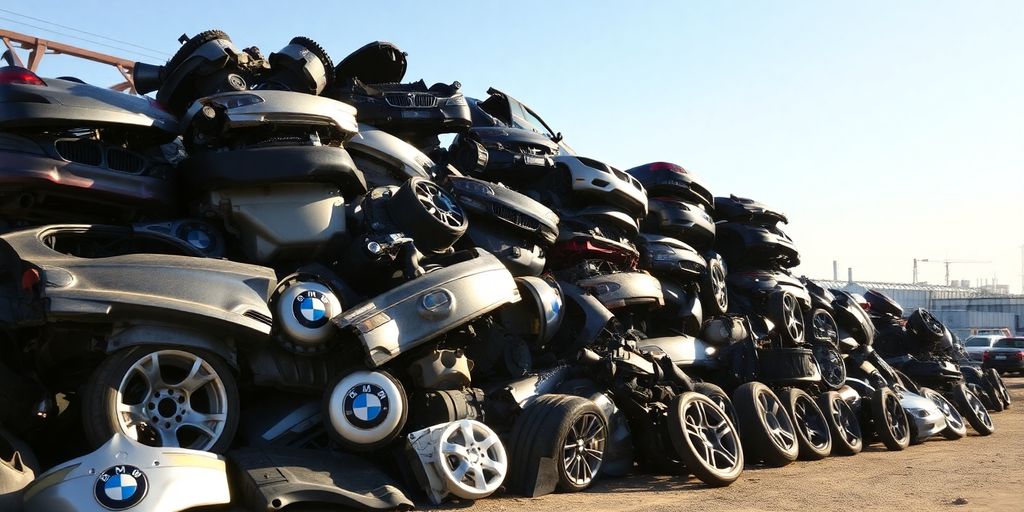 BMW car parts, scrapyard environment