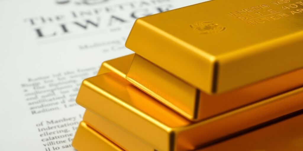 Lingots d'or empilés avec un document flou en arrière-plan.