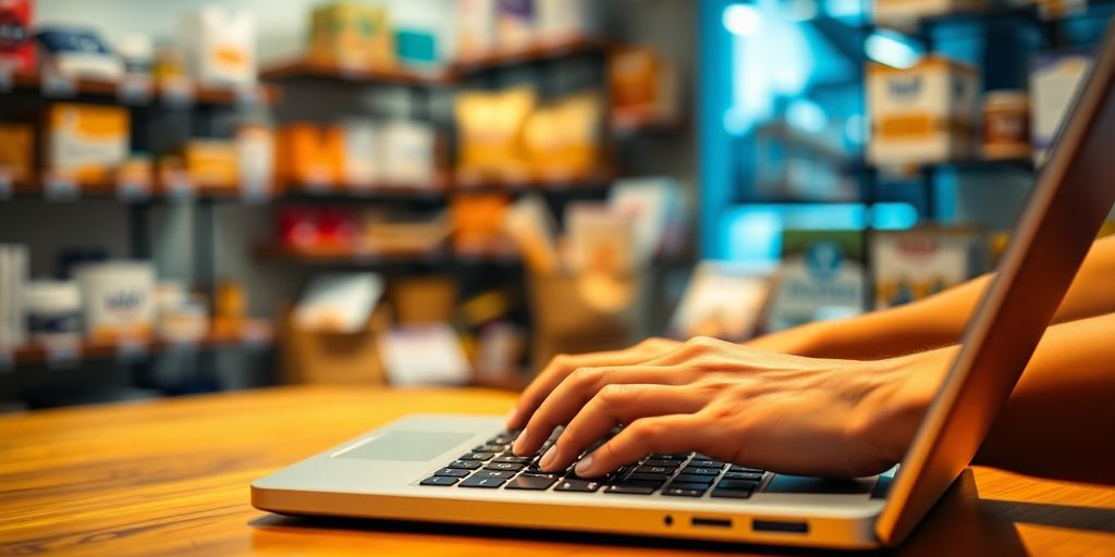 Genç girişimci laptop başında satış yapıyor