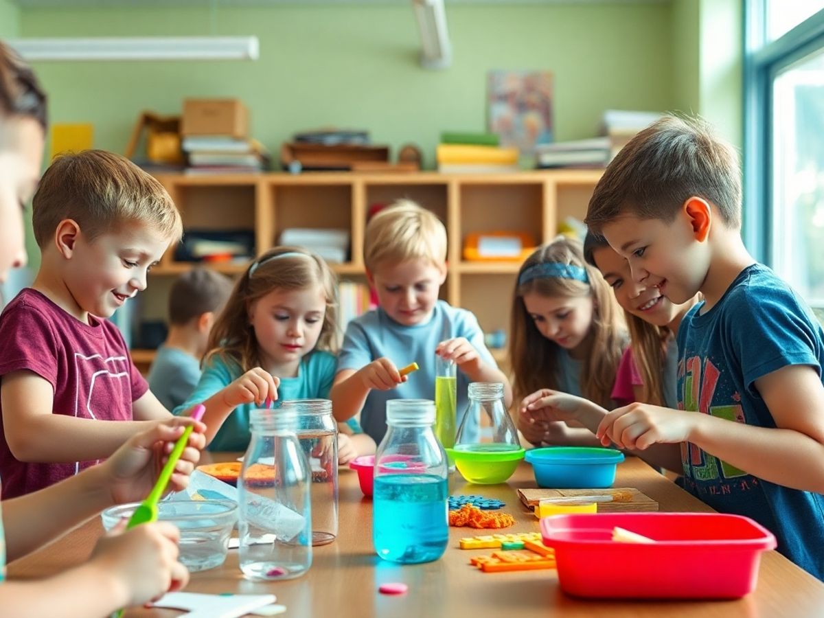 Elevi implicați în experimente practice într-o clasă vibrantă.