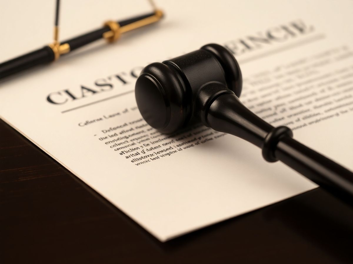 Ciocan de judecător pe un document legal.