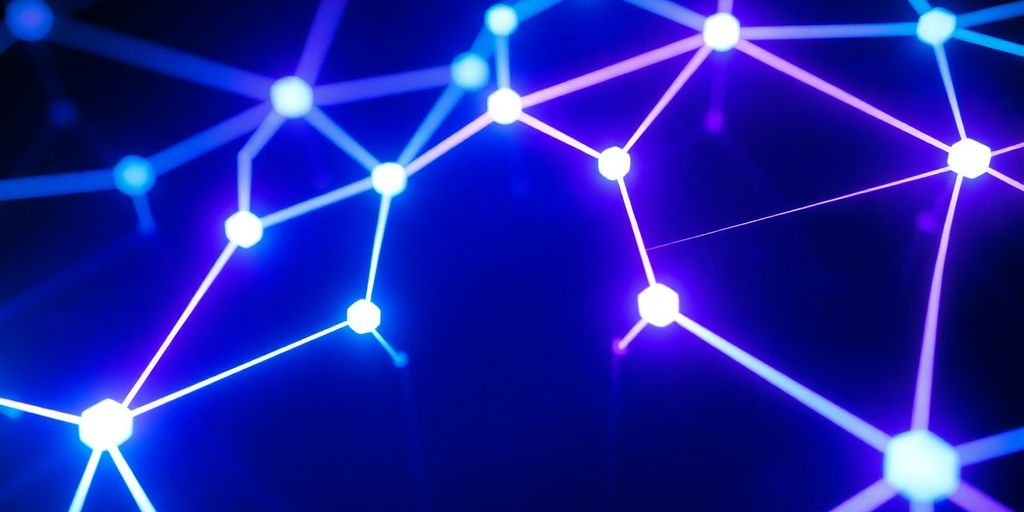 Glowing blockchain network, secure transaction data, digital security.