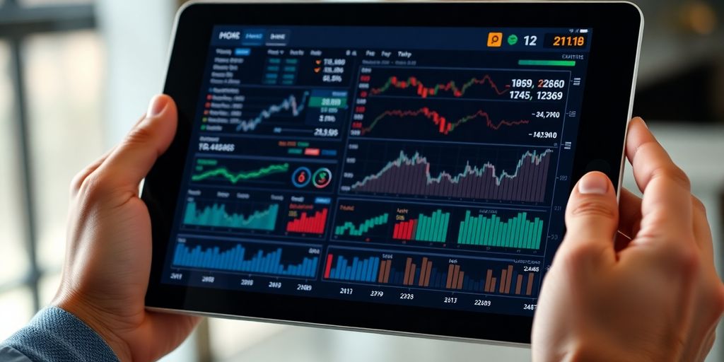 Person reviewing investment options on tablet.