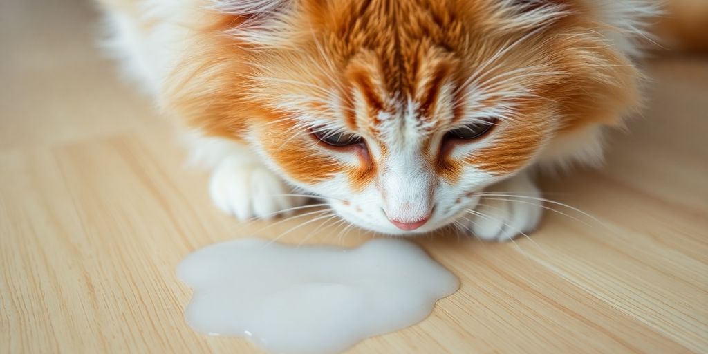 Cat vomiting white foam on floor