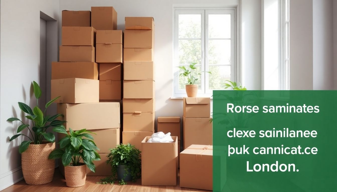 Tidy home with boxes and green plants.