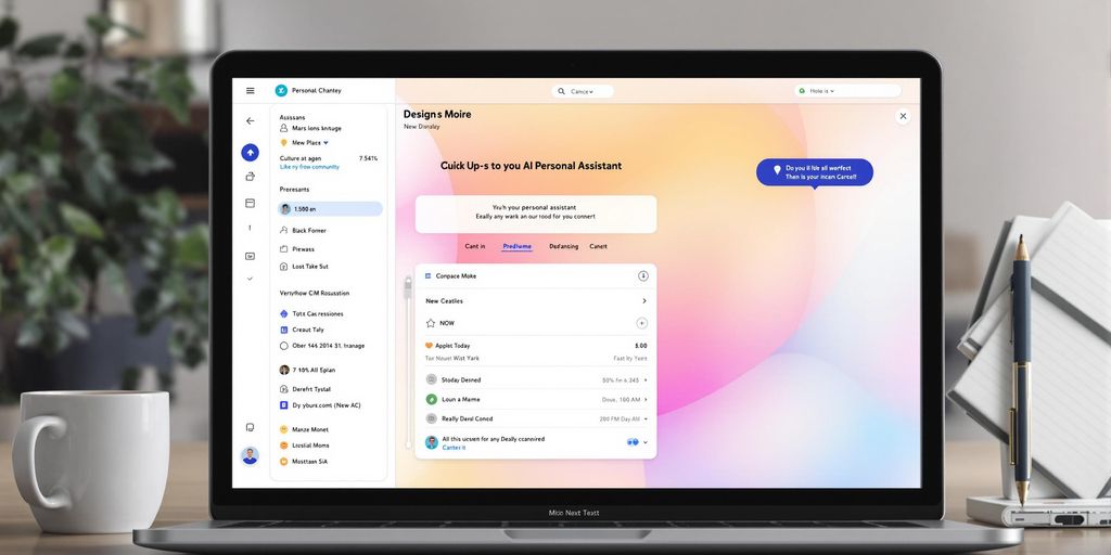 AI assistant interface on a laptop with workspace elements.