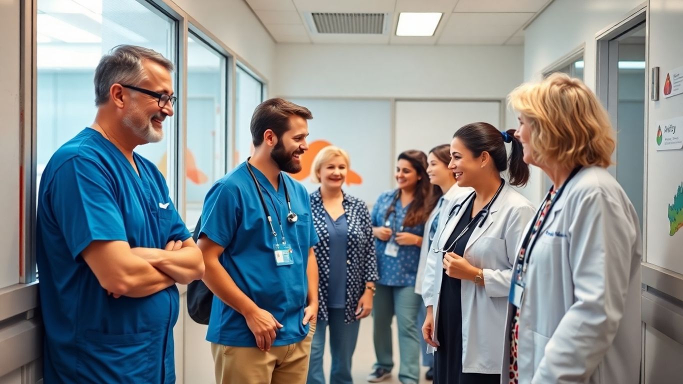 Australian healthcare professionals and patients in a modern setting.