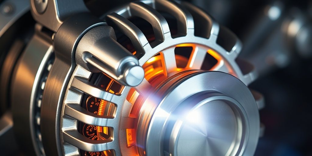 Car alternator with glowing internal components.