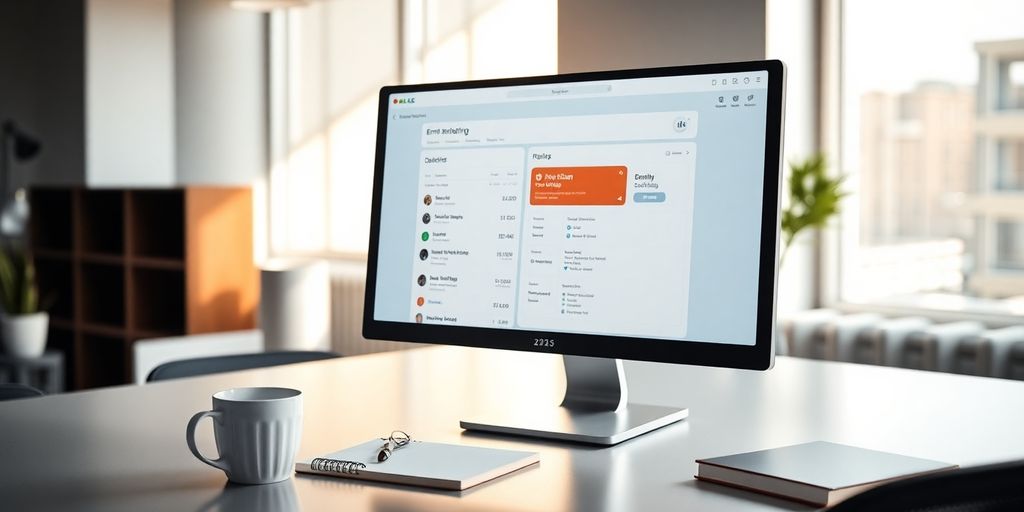 An office setup for email marketing automation.