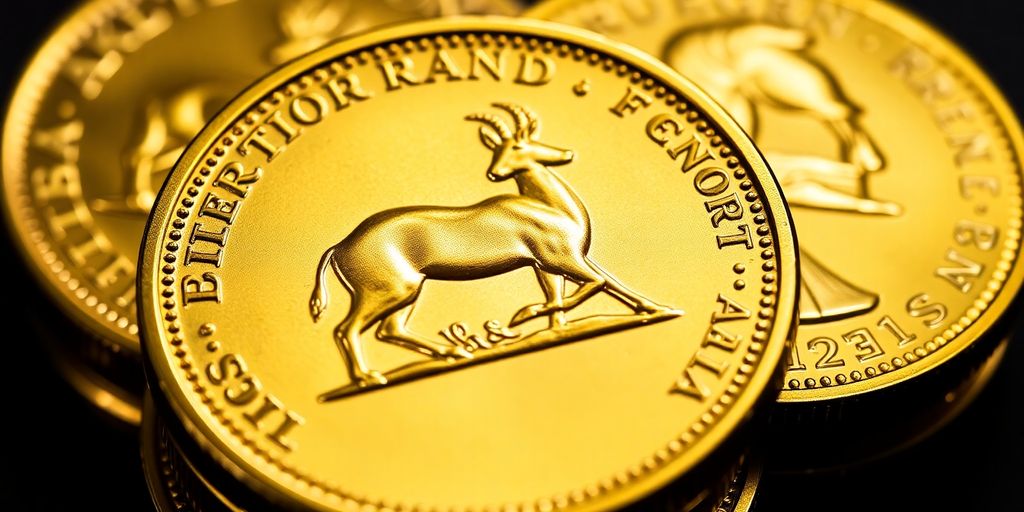 Pièces Krugerrand dorées brillantes empilées.