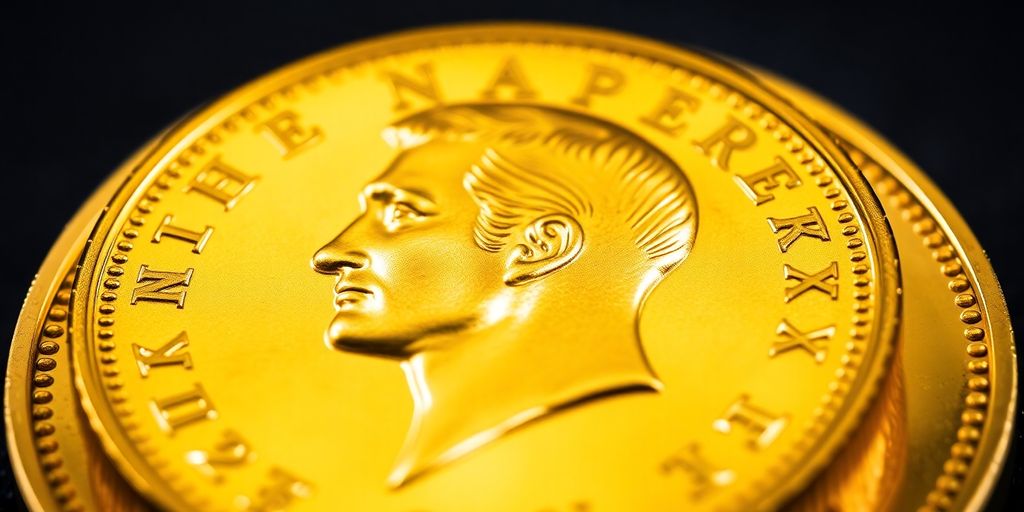 Pièce de Napoléon en or, détaillée et brillante.