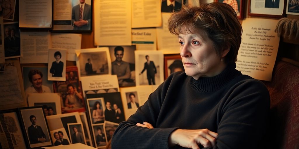 Person looking at family photos and documents thoughtfully.