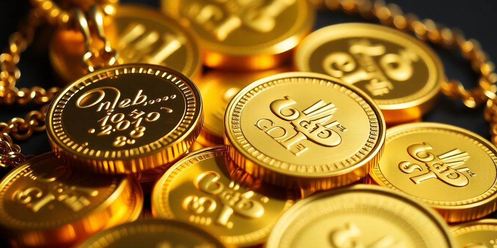 Pièces d'or brillantes sur fond neutre.
