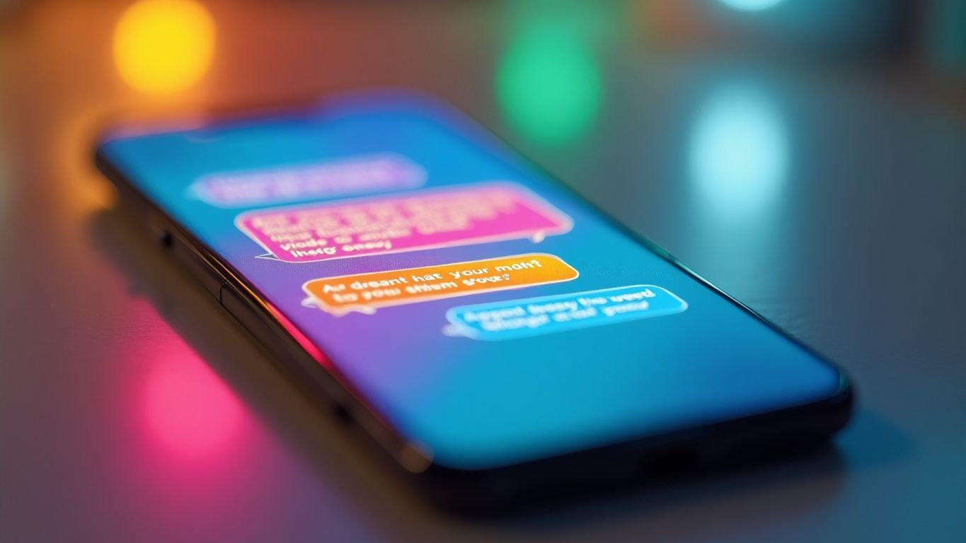 Smartphone displaying fake text message conversation on screen.