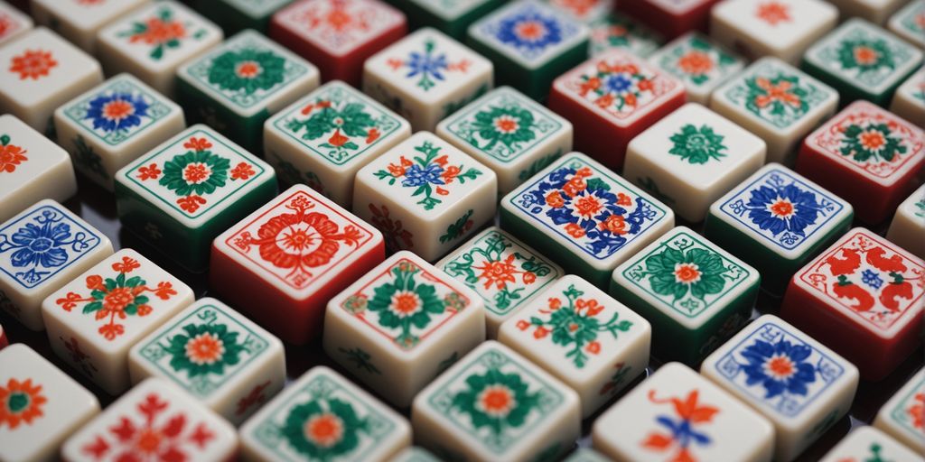 Close-up of colorful Mahjong tiles