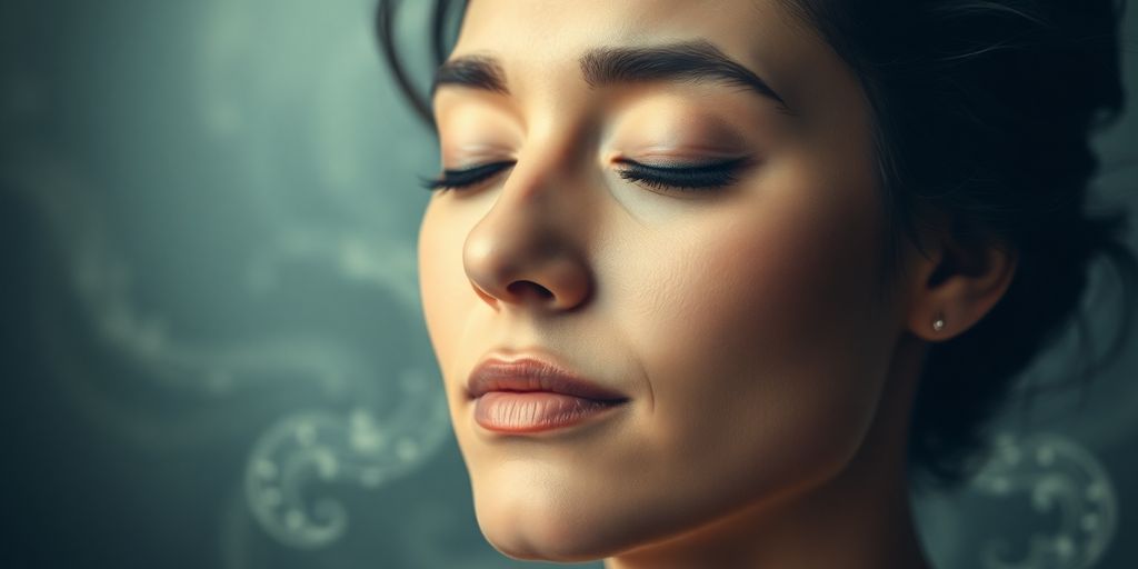 Calm person meditating in stormy financial world.