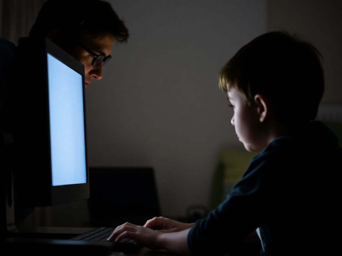 Părinți supraveghind copii la calculator pentru siguranță.