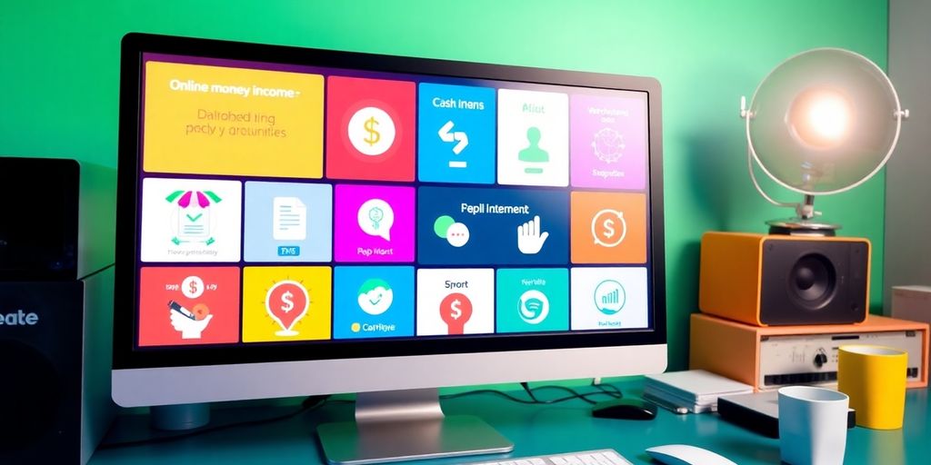 Computer screen with online money-making opportunities.