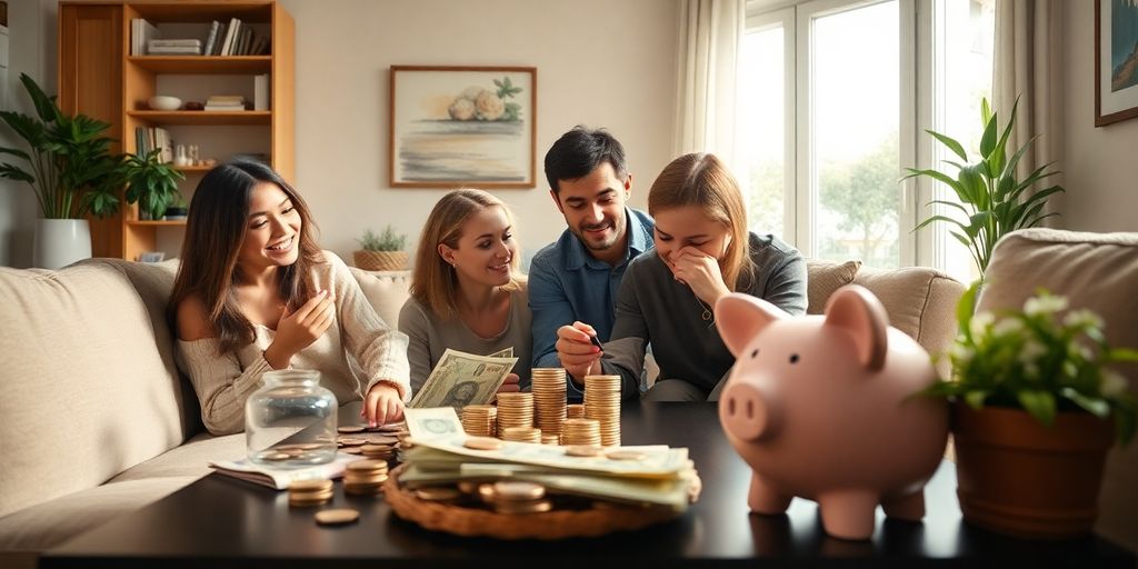 Ménage français économisant de l'argent.