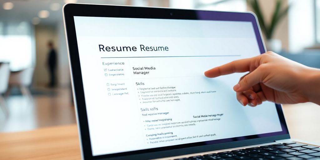 Influencer resume example on laptop screen.