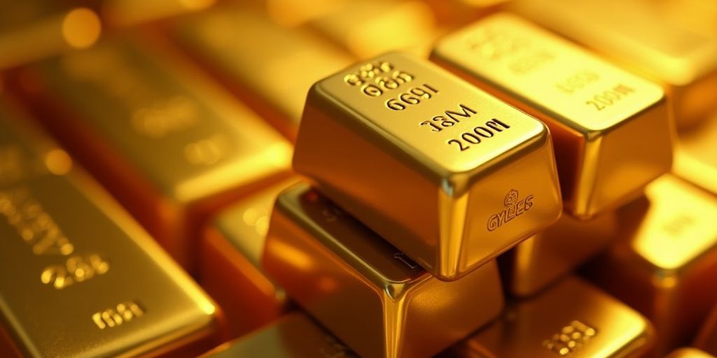 Des lingots d'or brillants empilés sur une surface.