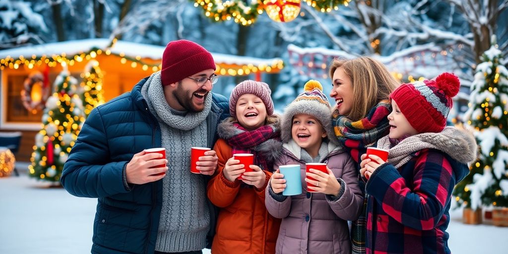 Family enjoying a festive outdoor Christmas celebration together.