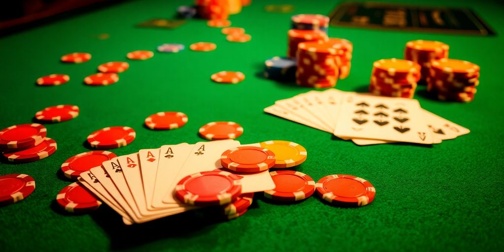 Table de casino avec jetons et cartes