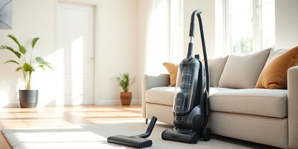 Staubsauger in einem modernen, sauberen Wohnzimmer.