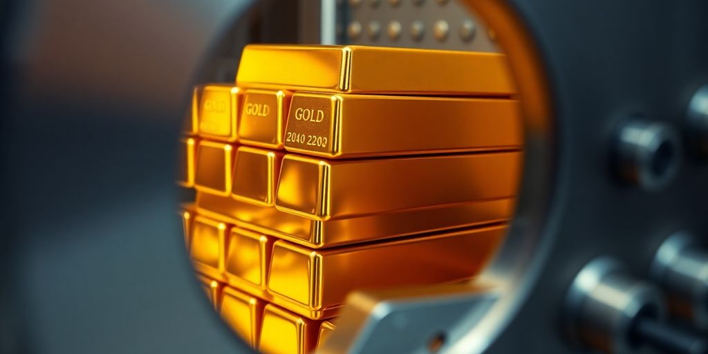 Des lingots d'or empilés dans un coffre-fort.
