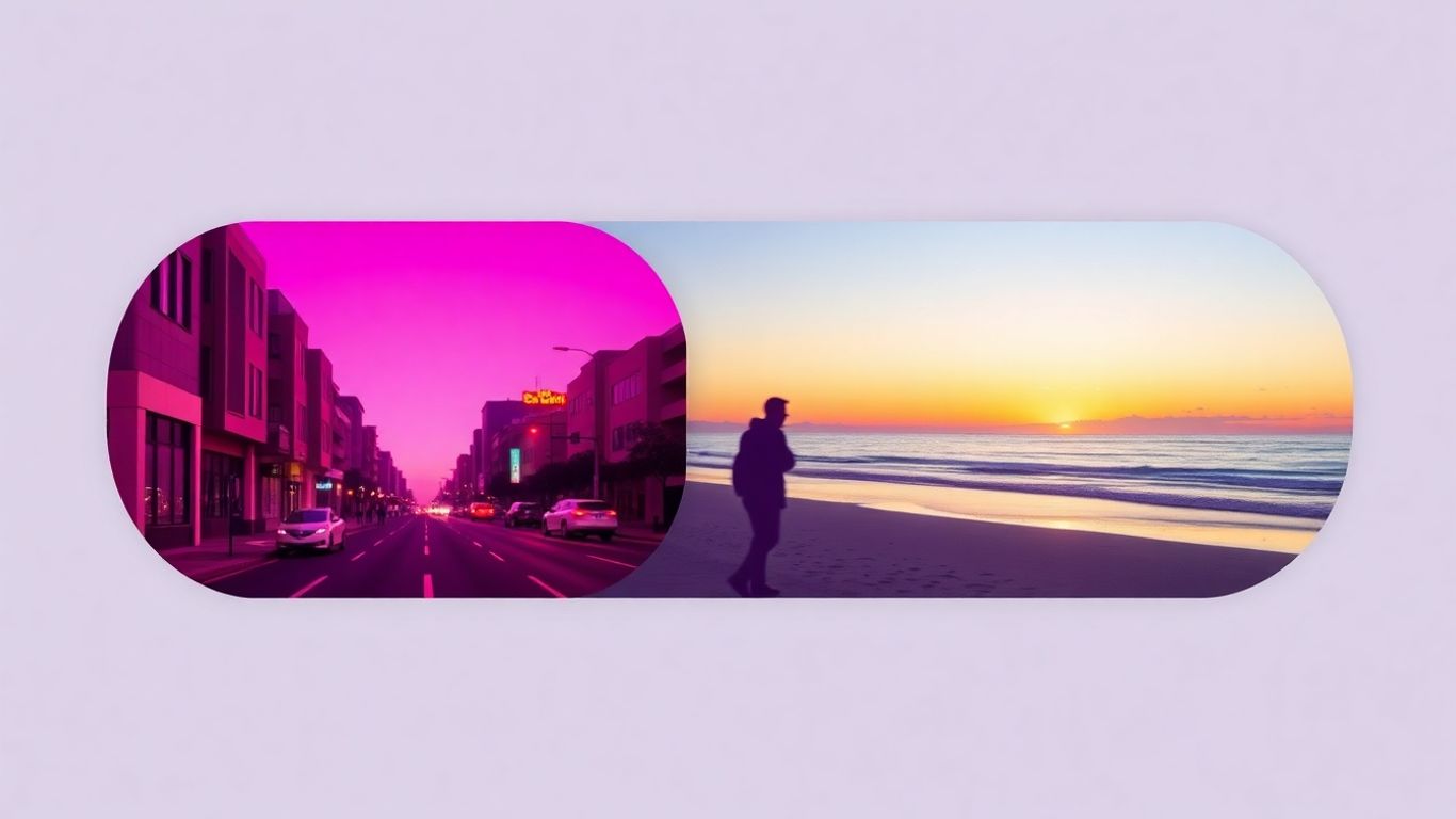 Side-by-side 4:3 portrait city and 16:9 landscape sunset panels thumbnail.