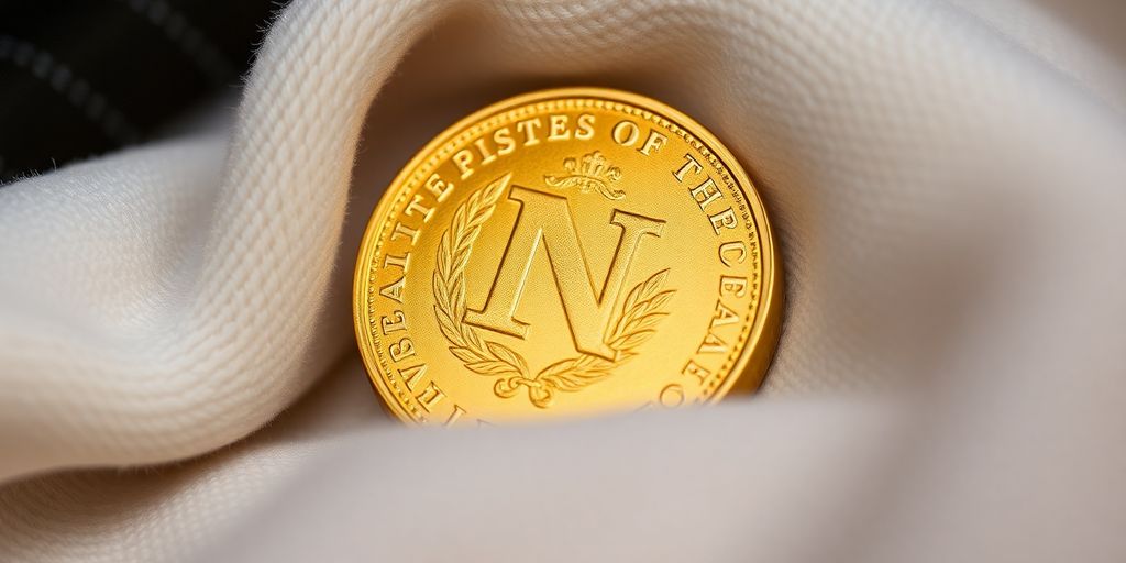 Une pièce de Napoléon en or sur un tissu velouté.