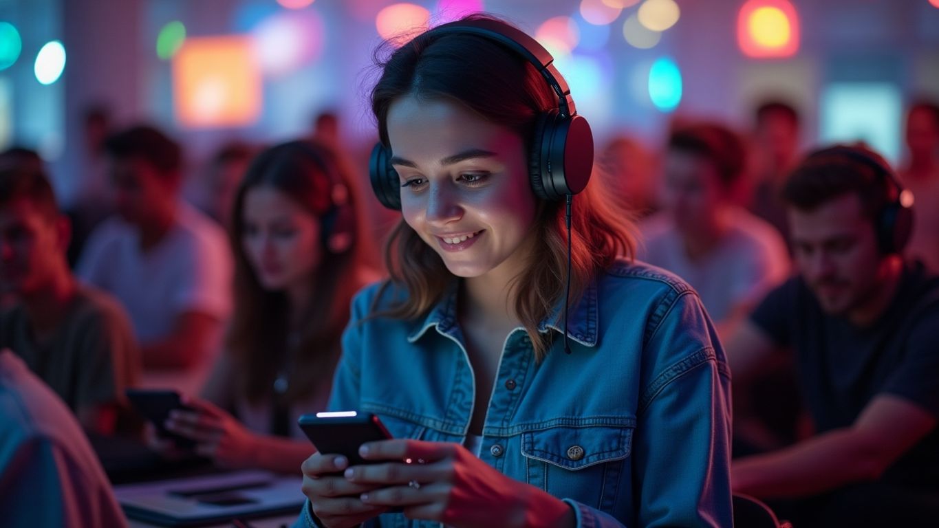 Diverse people interacting with devices in a digital setting.
