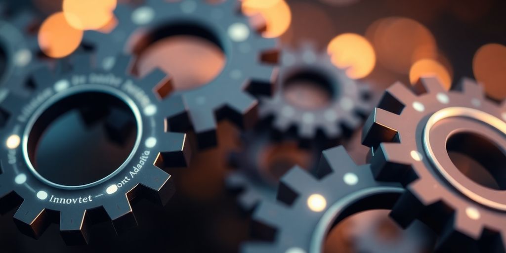 Glowing gears, connected, innovation