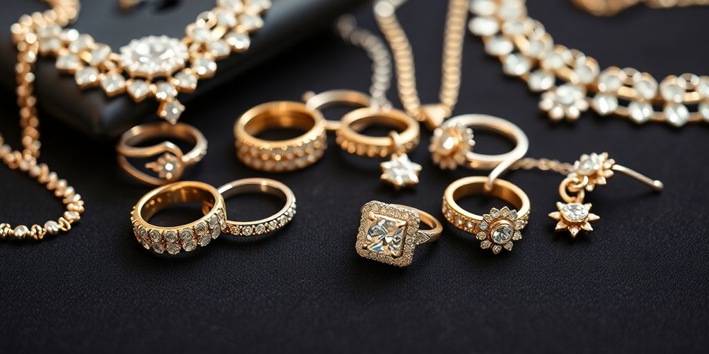 Une main tenant une bague en diamant et un collier.