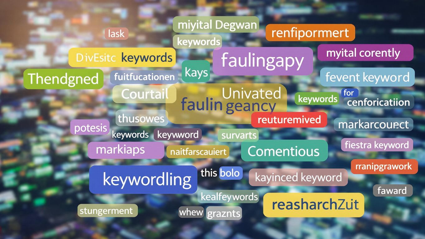 Nøkkelord i fargerike tagger for SEO.