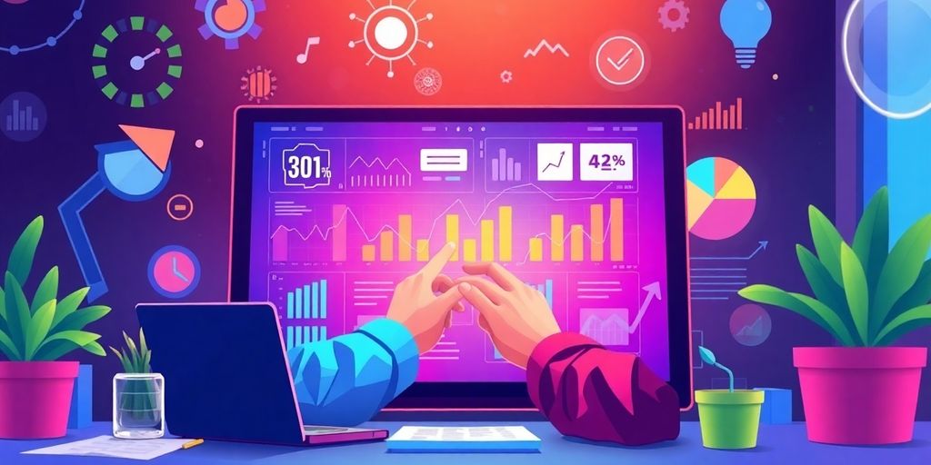 Person analysiert Verkaufsdaten in digitaler Umgebung.