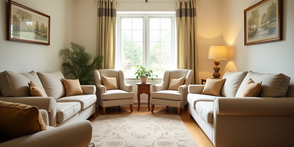 Cozy living room designed for senior comfort and safety.