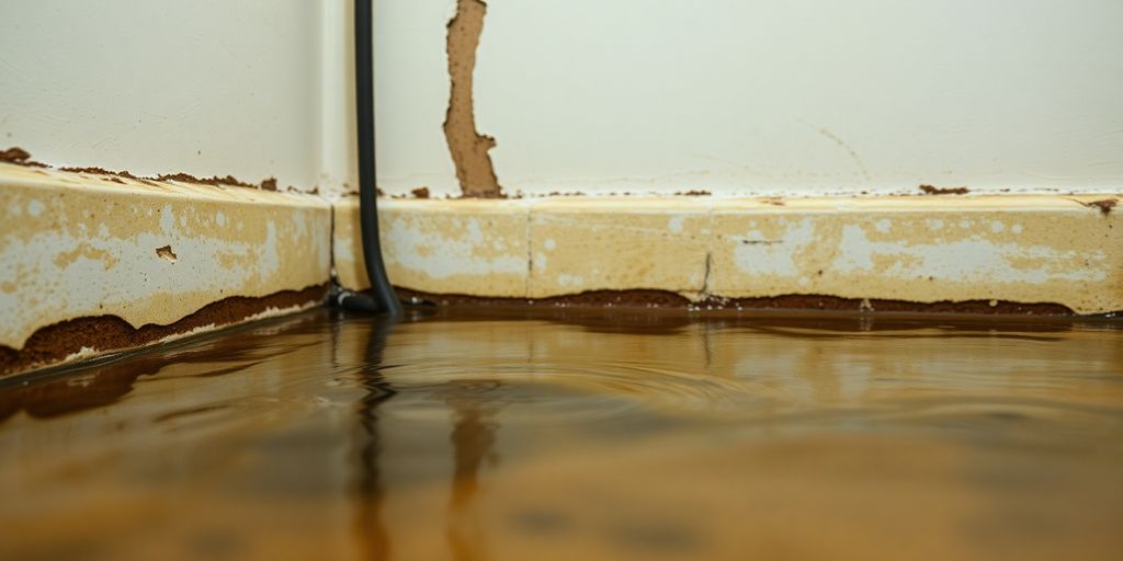 Water pooling on a floor indicating home damage.