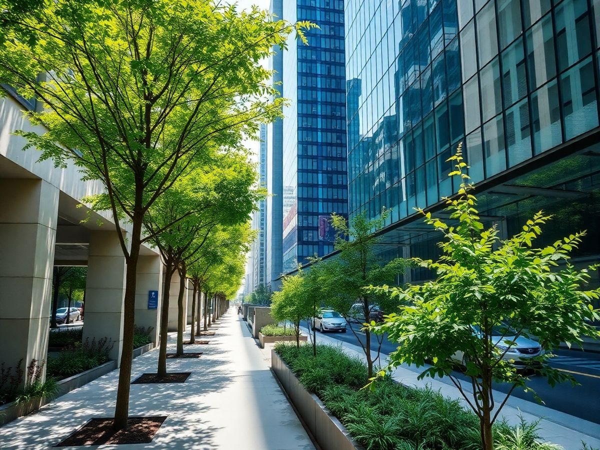 Clădiri moderne și spații verzi urbane