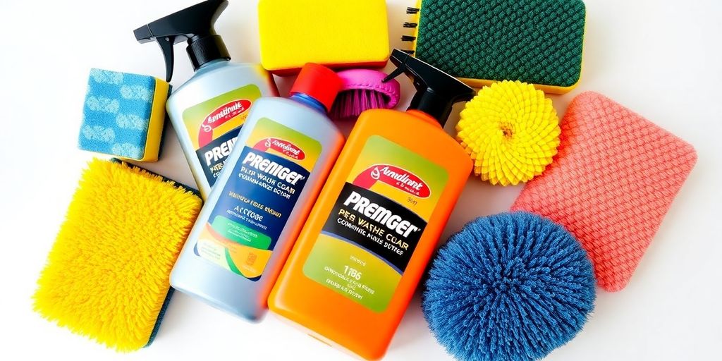 Verschillende materialen voor het wassen van auto's.