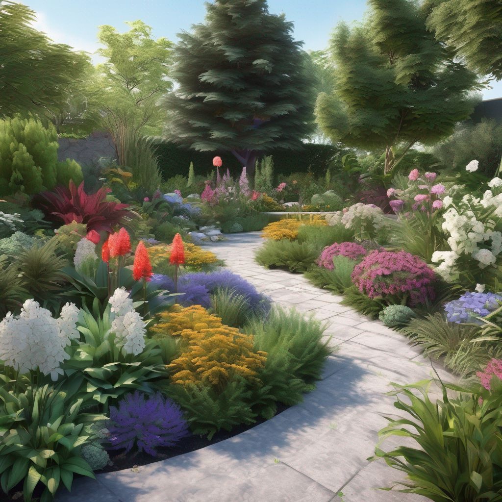 beautiful garden landscape design with diverse plants and flowers
