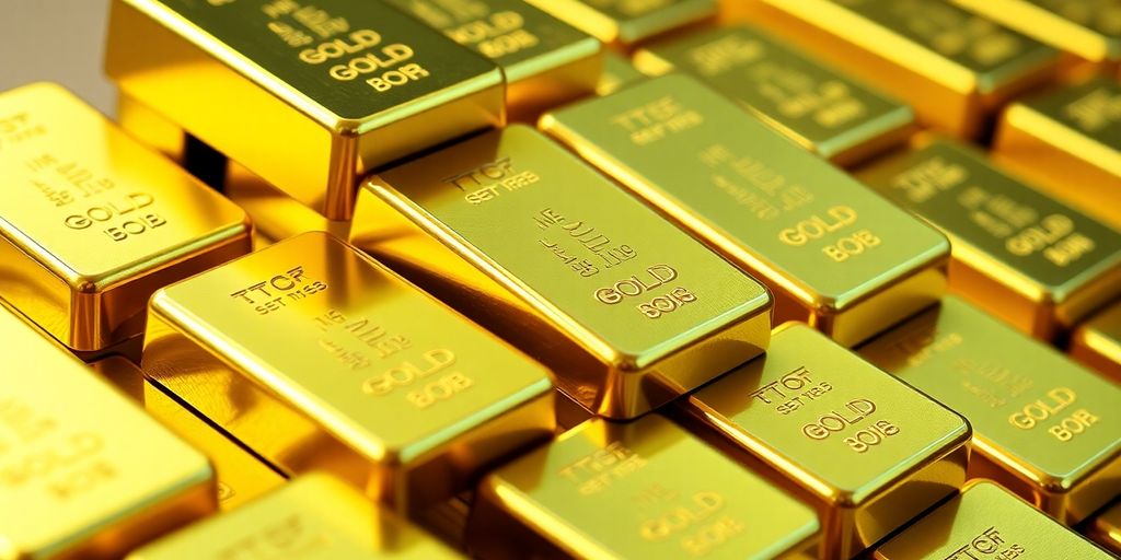 Des lingots d'or empilés sur un fond neutre.