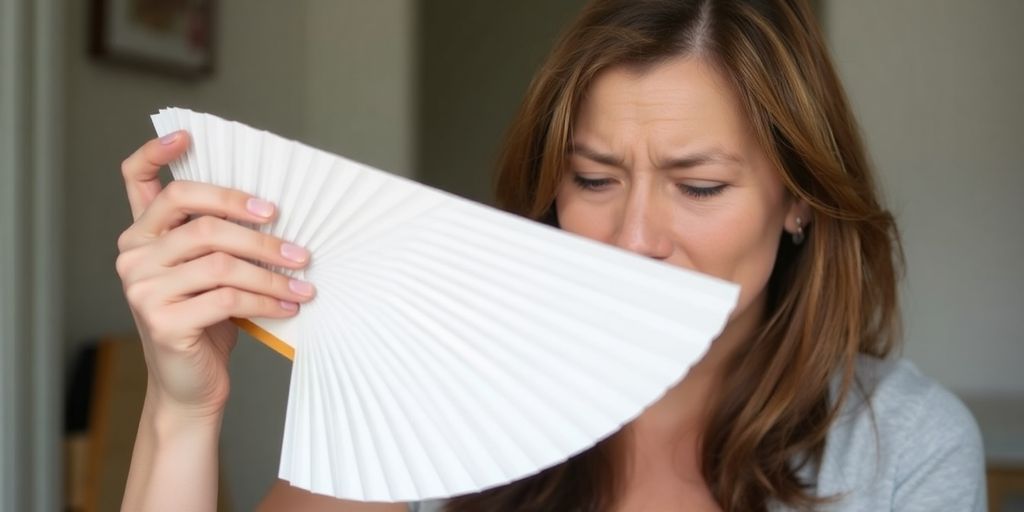 Woman experiencing a hot flash.