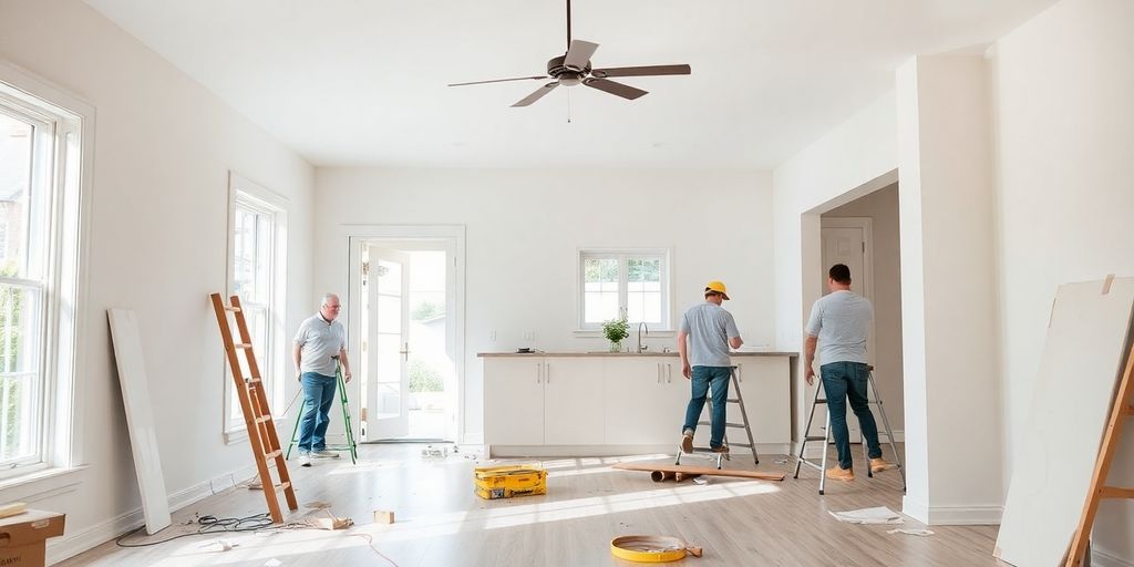 Home renovation with contractors working on the project.