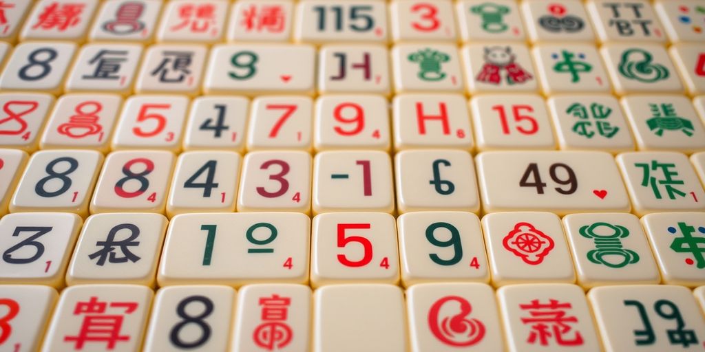 Mahjong number tiles in a neat grid