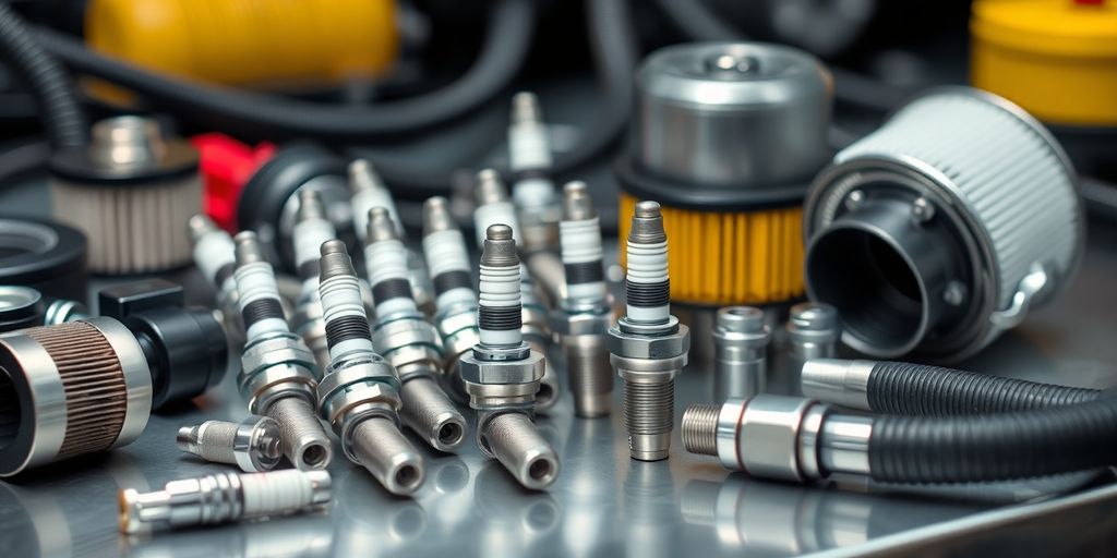 Mini Cooper engine parts on a workbench.