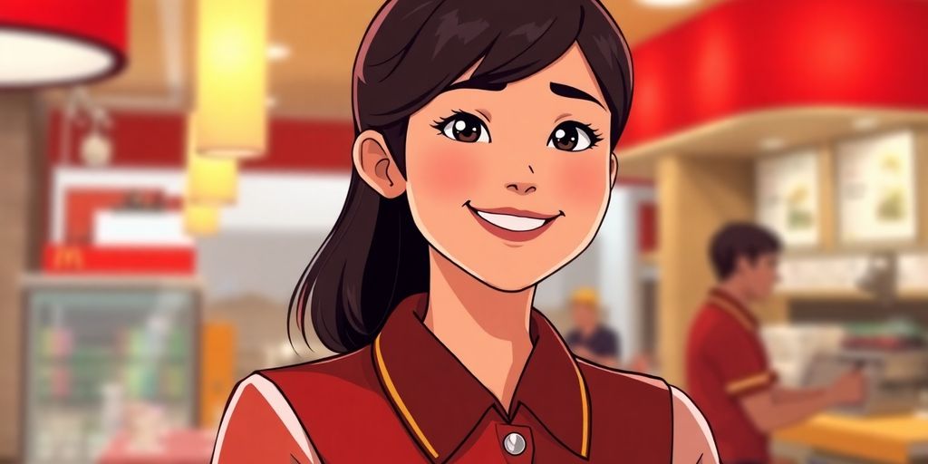 McDonald's employee, mid-career, smiling.