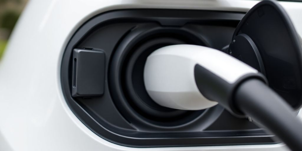 Tesla charging adapter connected to J1772 port.
