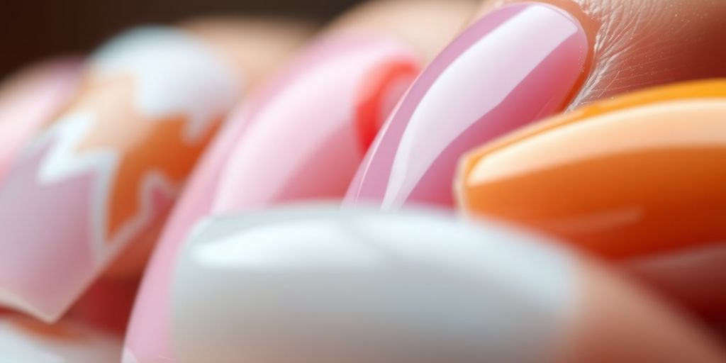 Unhas de gel bem cuidadas e coloridas.